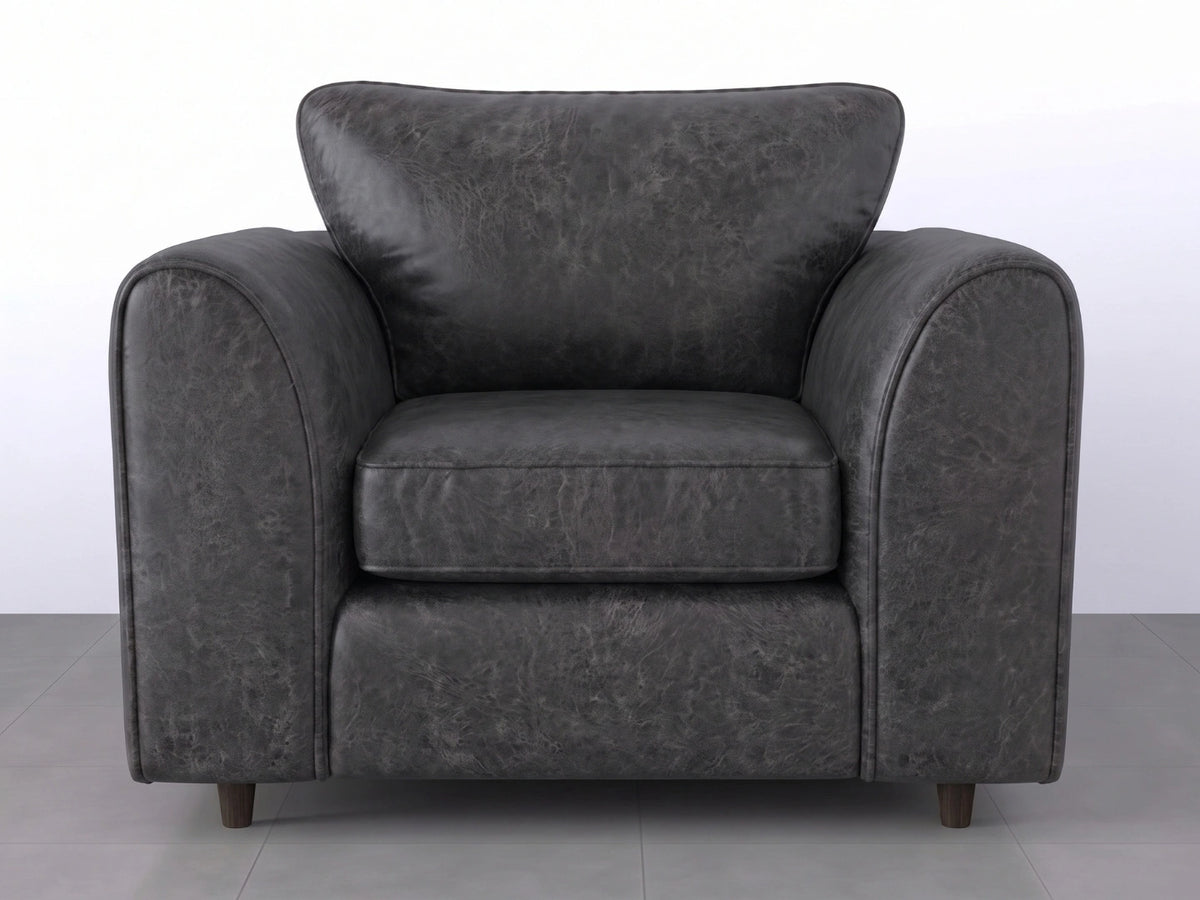 Black leather armchair from Gamzo Outlet's Dillon full back sofa set, showcasing sleek upholstery and comfortable design.