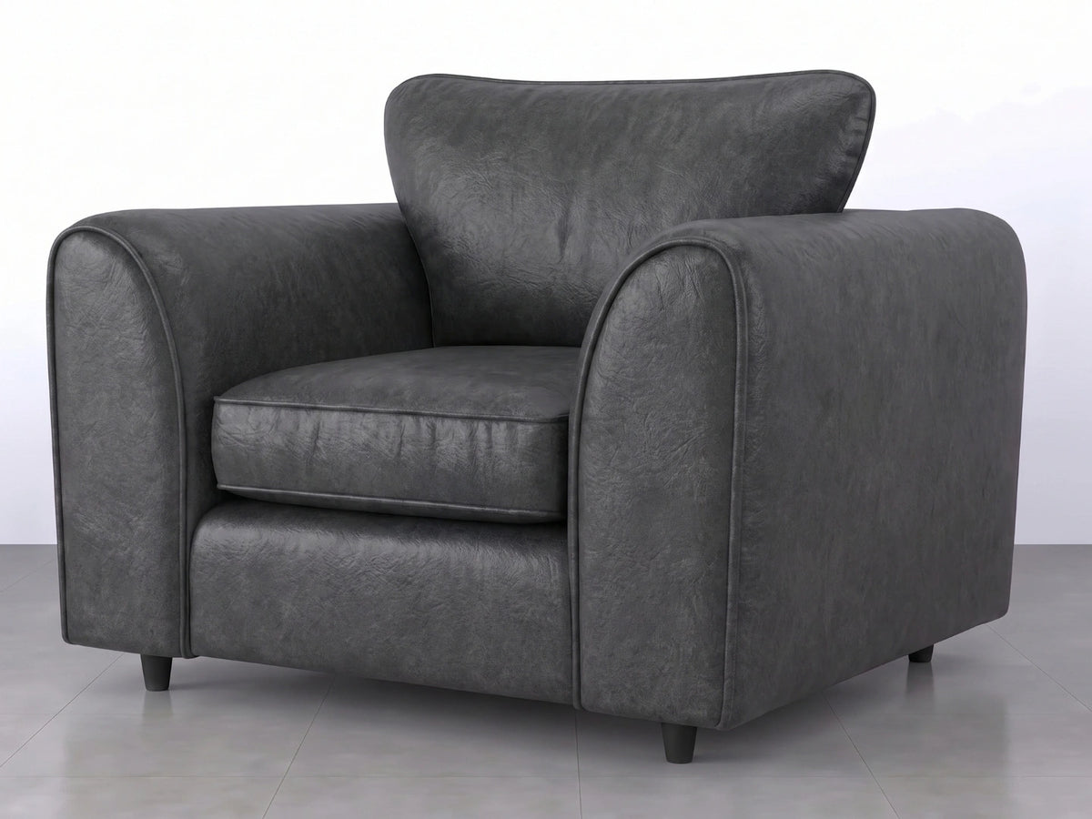 Black Dillon full back leather sofa armchair by Gamzo Outlet, featuring plush cushioning and stylish design for modern living rooms.