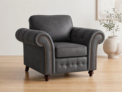 Black leather armchair from the Oakland full back sofa set by Gamzo Outlet, showcasing a sleek and modern design.