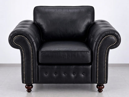 Black leather armchair from Gamzo Outlet Oakland full back leather sofa set, showcasing plush cushioning and modern design.