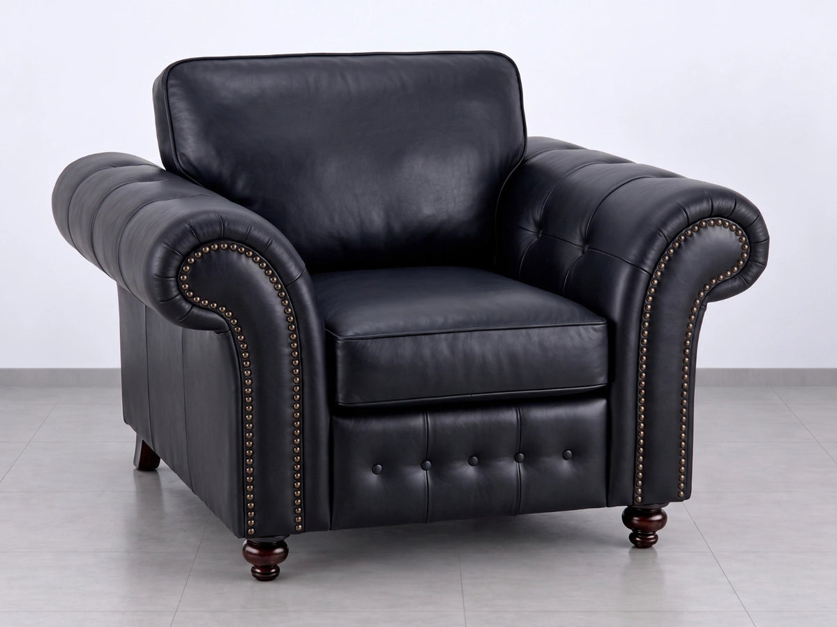 Black leather armchair from the Oakland full back sofa set by Gamzo Outlet, showcasing a modern, comfortable design.