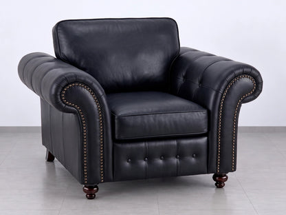 Black leather armchair from the Oakland full back sofa set by Gamzo Outlet, showcasing a modern, comfortable design.