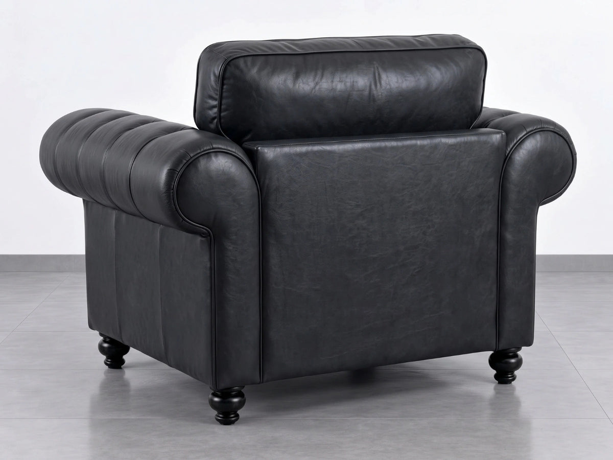 Black leather armchair from the Oakland Full Back Leather Sofa Set by Gamzo Outlet, showcasing plush cushioning and modern design.