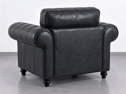 Black leather armchair from the Oakland Full Back Leather Sofa Set by Gamzo Outlet, showcasing plush cushioning and modern design.
