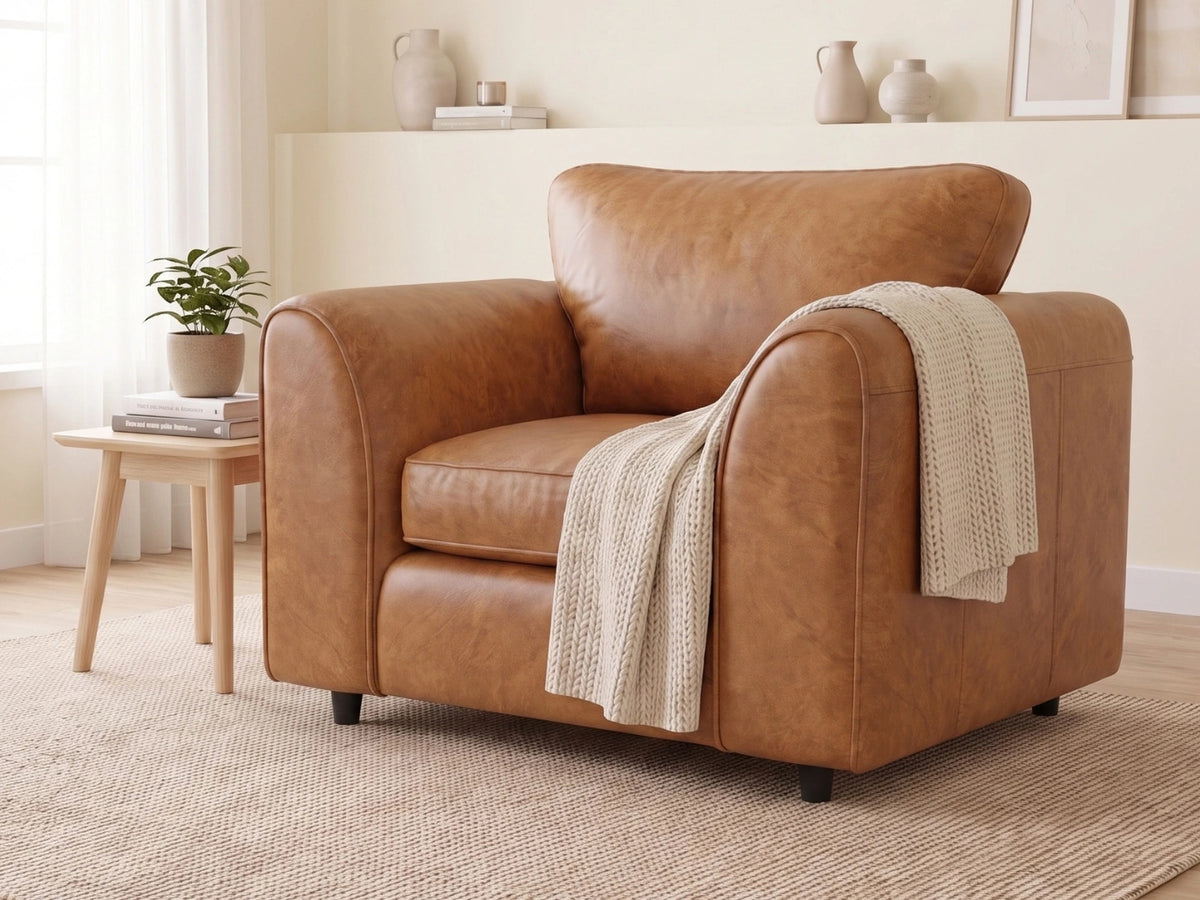 Brown leather armchair from the Dillon Full Back Leather Sofa Set by Gamzo Outlet, showcasing plush cushioning and elegant design.