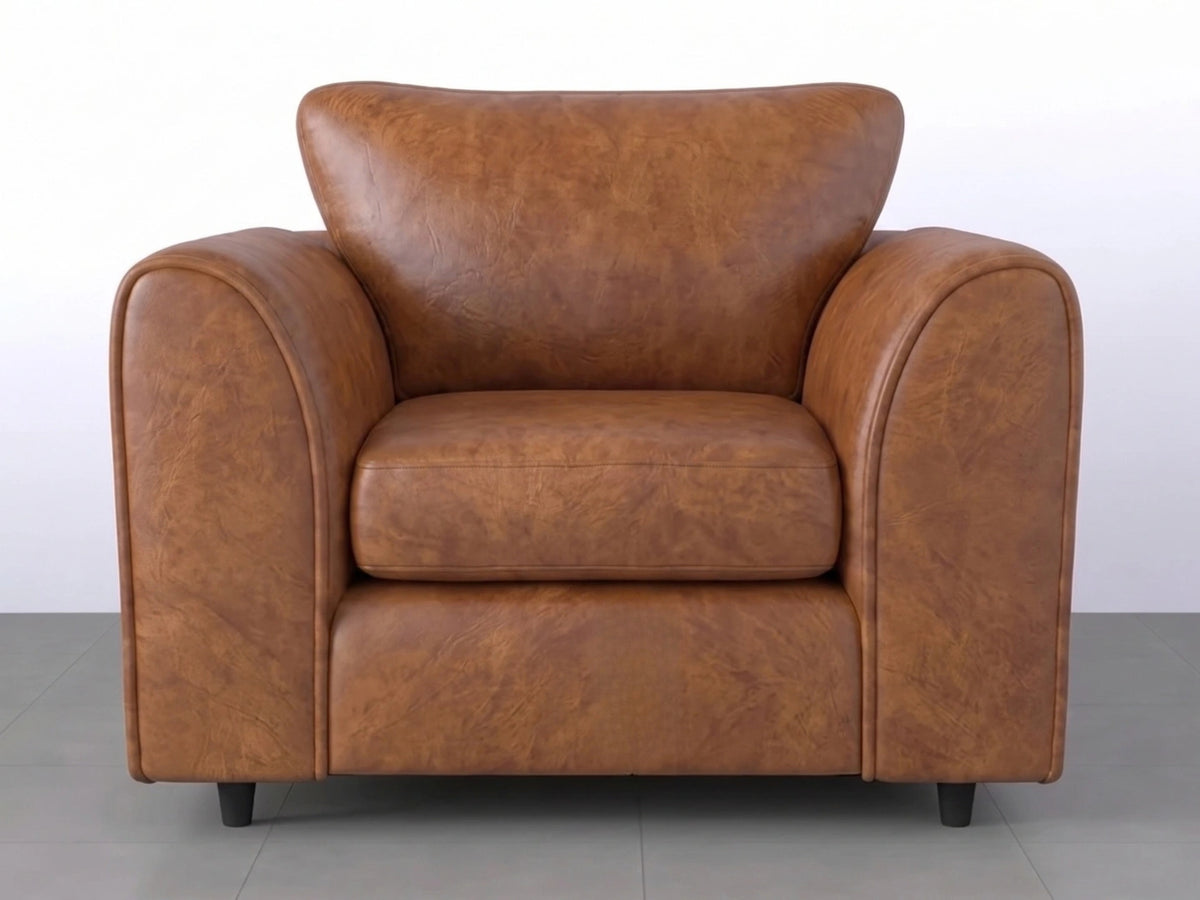 Brown leather armchair from Gamzo Outlet's Dillon full back sofa set, showcasing plush upholstery and modern design.