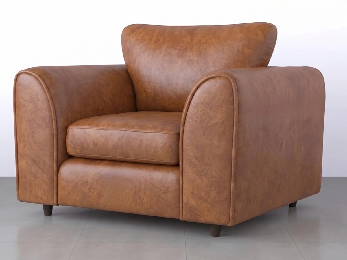 Brown Dillon full back leather armchair from Gamzo Outlet sofa set, showcasing plush cushioning and stylish design.