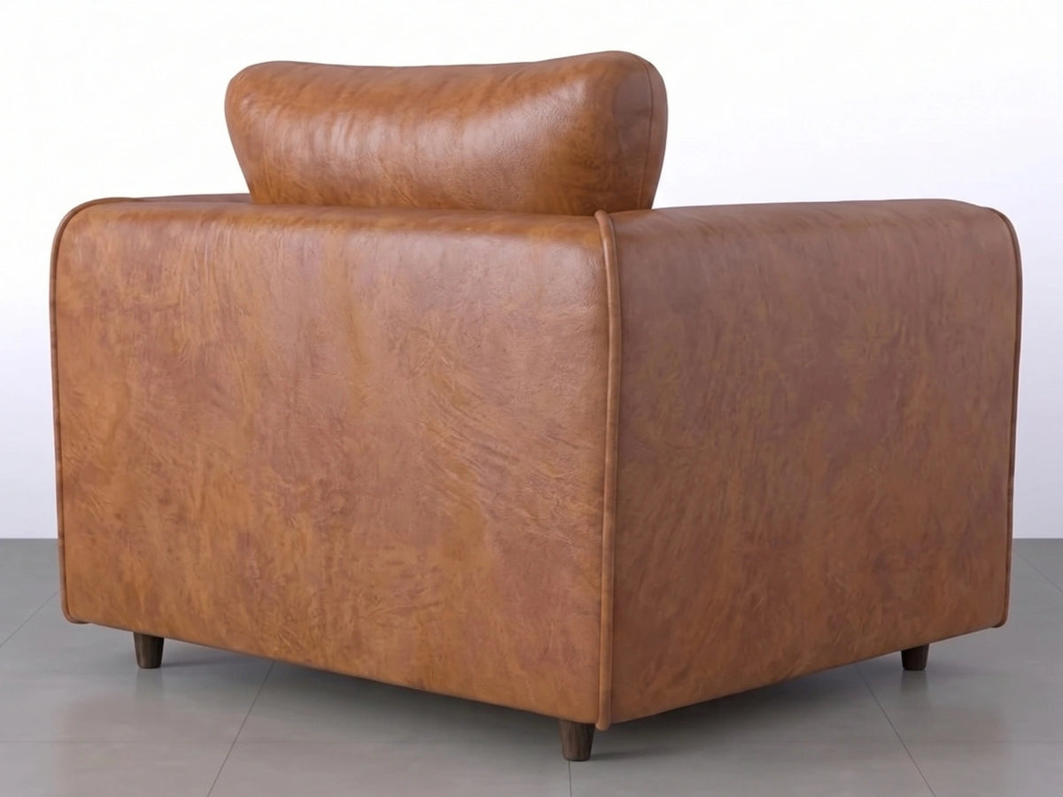 Brown Dillon full back leather armchair from Gamzo Outlet, showcasing plush cushioning and elegant design.