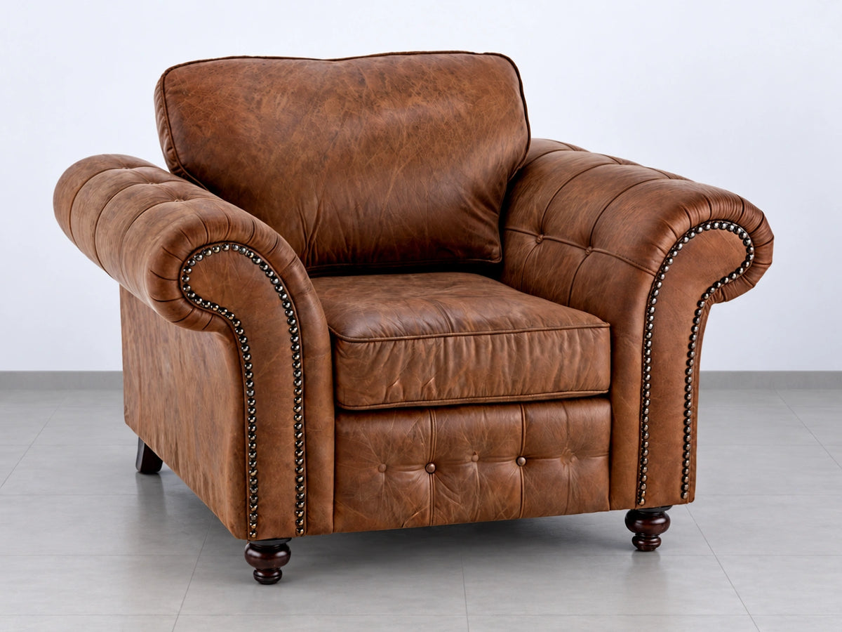 Brown leather armchair from Gamzo Outlet's Oakland full back sofa set, showcasing a stylish and comfortable living room accent piece.