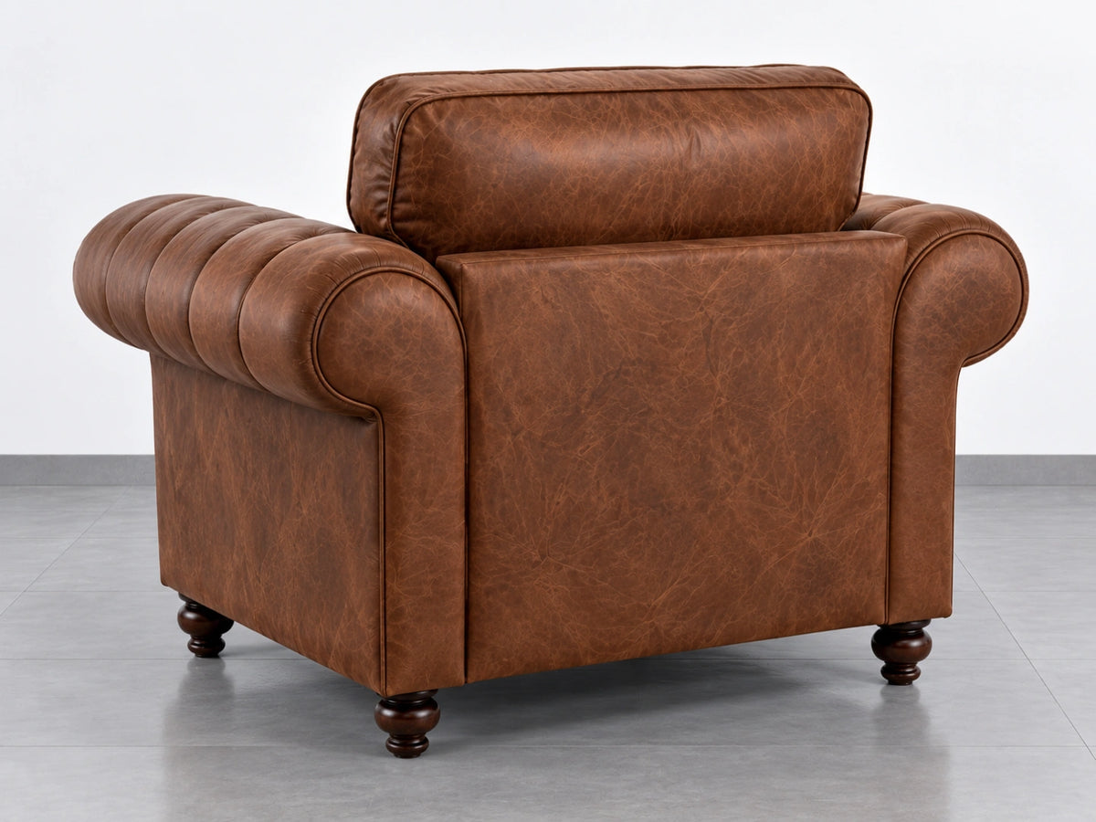 Brown leather armchair from the Oakland full back sofa set by Gamzo Outlet, showcasing plush upholstery and stylish design.