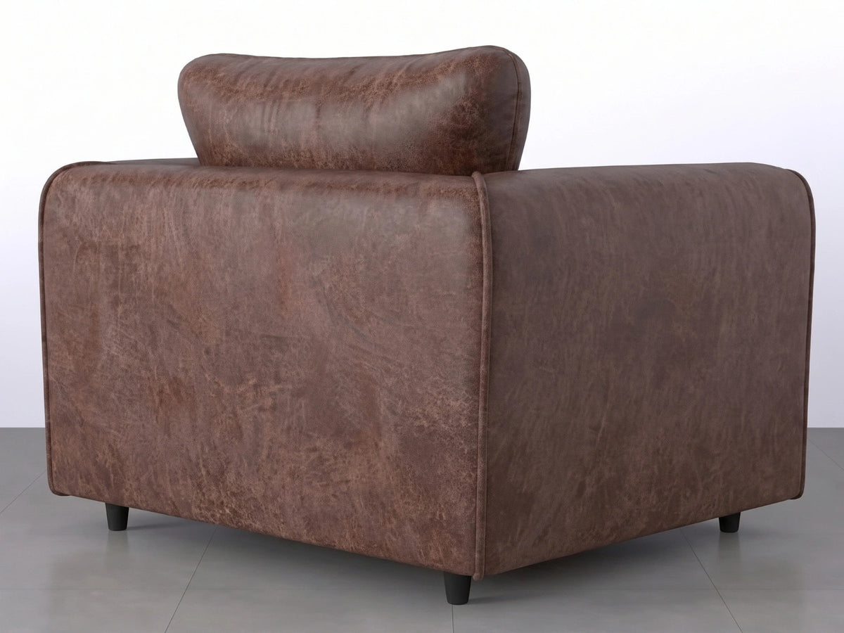Chocolate brown leather armchair from the Dillon full back sofa set by Gamzo Outlet, showcasing plush seating and stylish design.