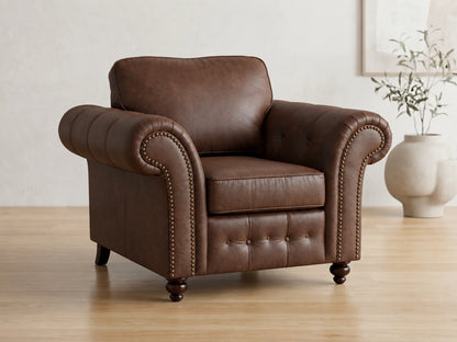 Chocolate brown leather armchair from the Oakland full back sofa set by Gamzo Outlet, showing plush cushioning and stylish design.
