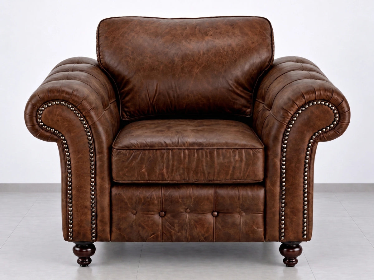 Chocolate brown leather armchair from the Oakland full back sofa set by Gamzo Outlet, featuring plush cushioning and modern design.
