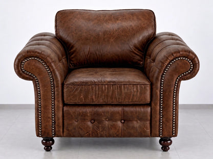 Chocolate brown leather armchair from the Oakland full back sofa set by Gamzo Outlet, featuring plush cushioning and modern design.