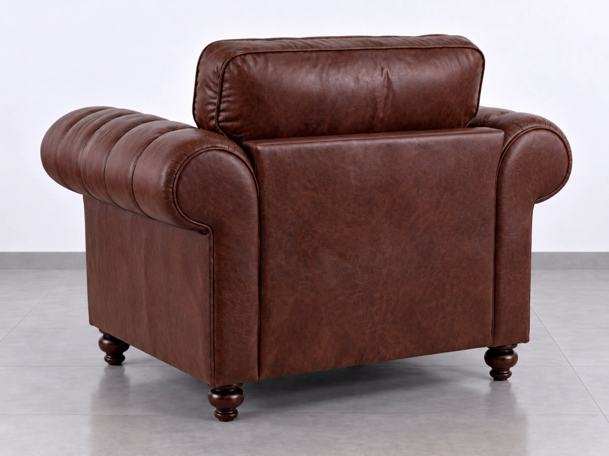 Chocolate brown leather armchair from Gamzo Outlet's Oakland full back sofa set, showcasing plush cushioning and stylish design.