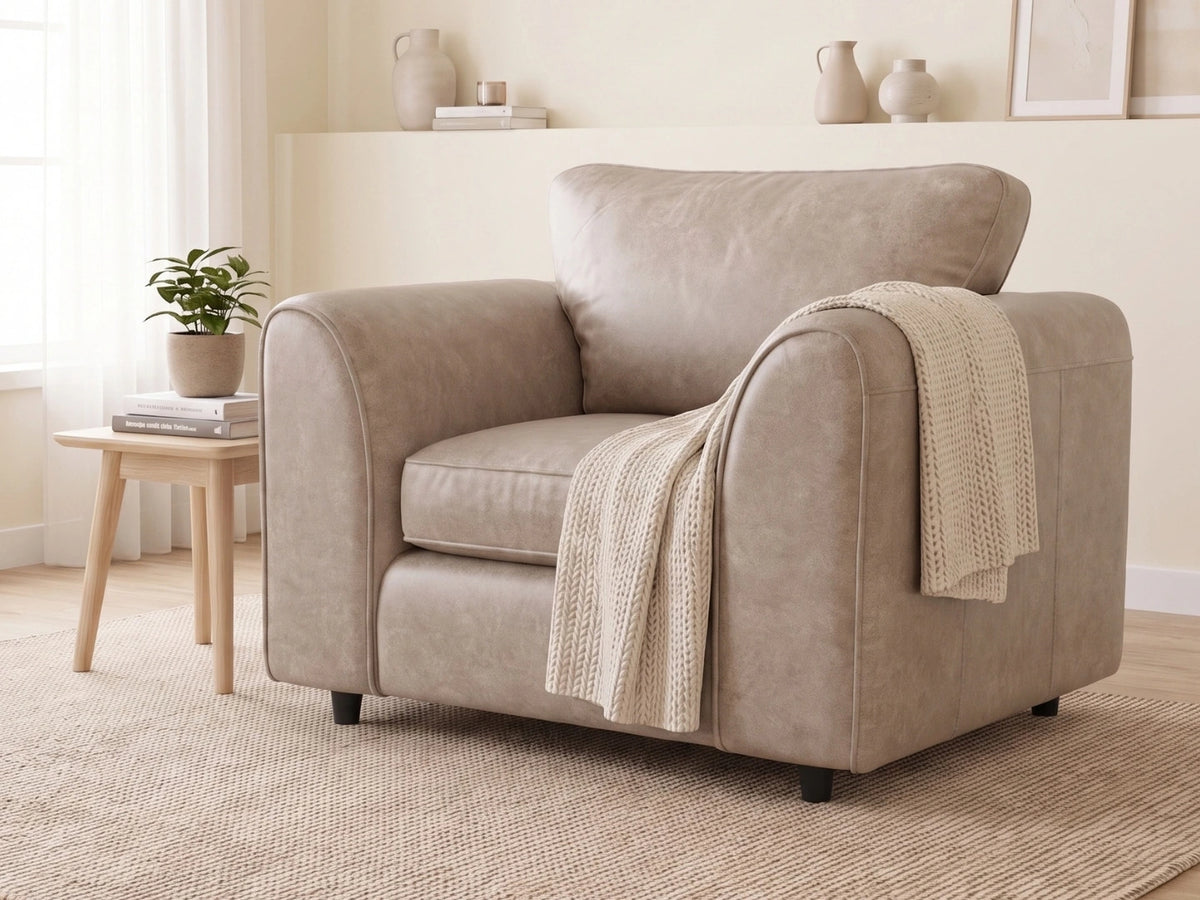 Cream leather armchair from the Dillon full back sofa set by Gamzo Outlet, showcasing plush cushioning and elegant design.
