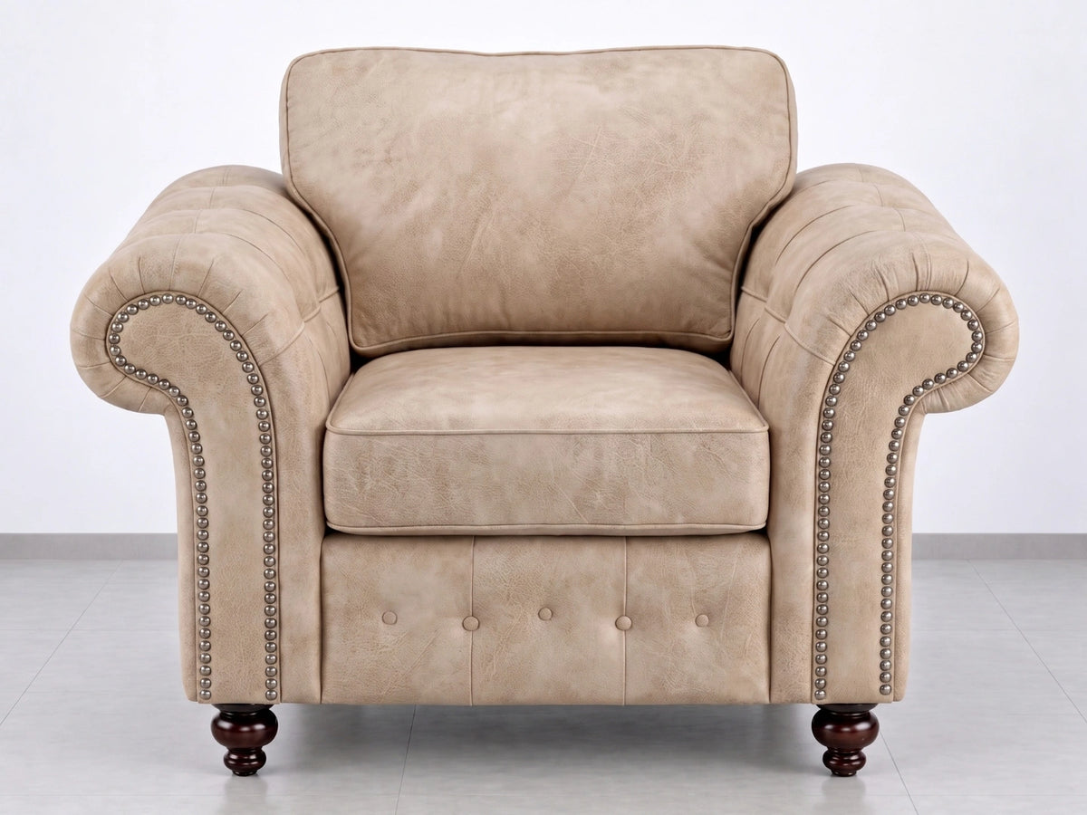 Cream leather armchair from the Oakland full back leather sofa set by Gamzo Outlet, showcasing plush cushioning and stylish design.