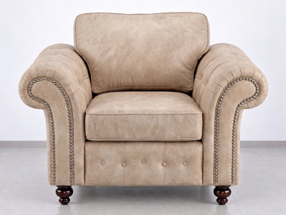 Cream leather armchair from the Oakland full back leather sofa set by Gamzo Outlet, showcasing plush cushioning and stylish design.