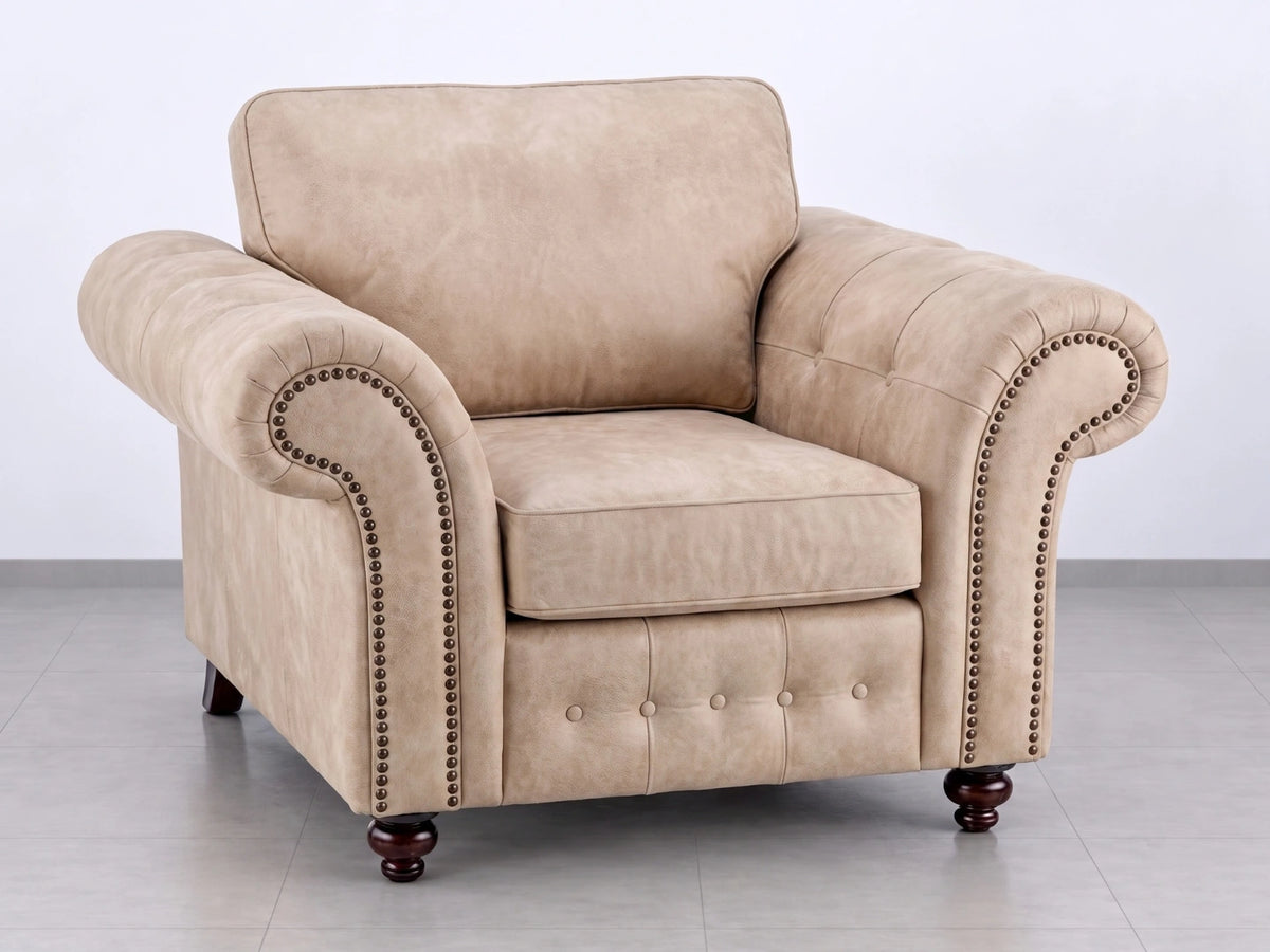 Cream leather armchair from the Oakland full back sofa set by Gamzo Outlet, showing plush cushioning and stylish design.