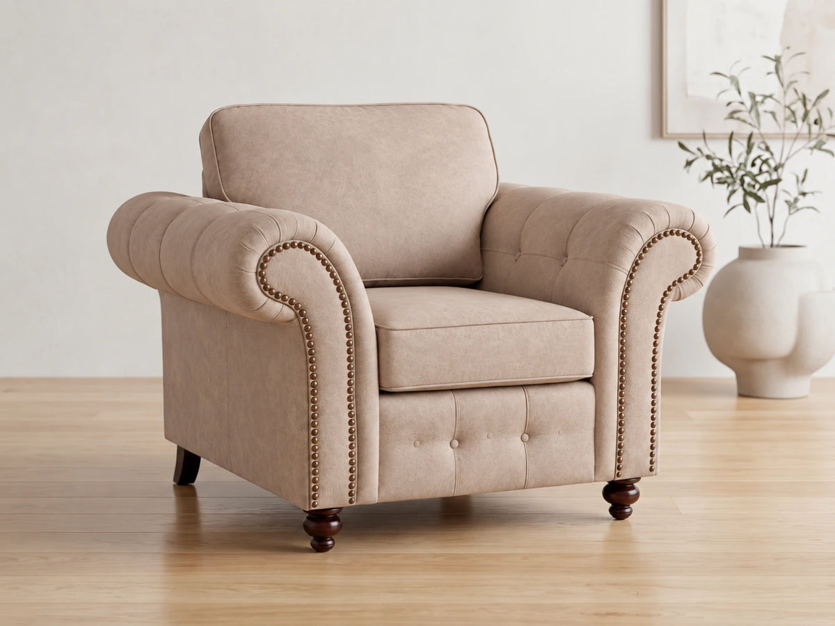 Cream leather armchair from the Oakland full back sofa set by Gamzo Outlet, featuring plush cushioning and elegant design.