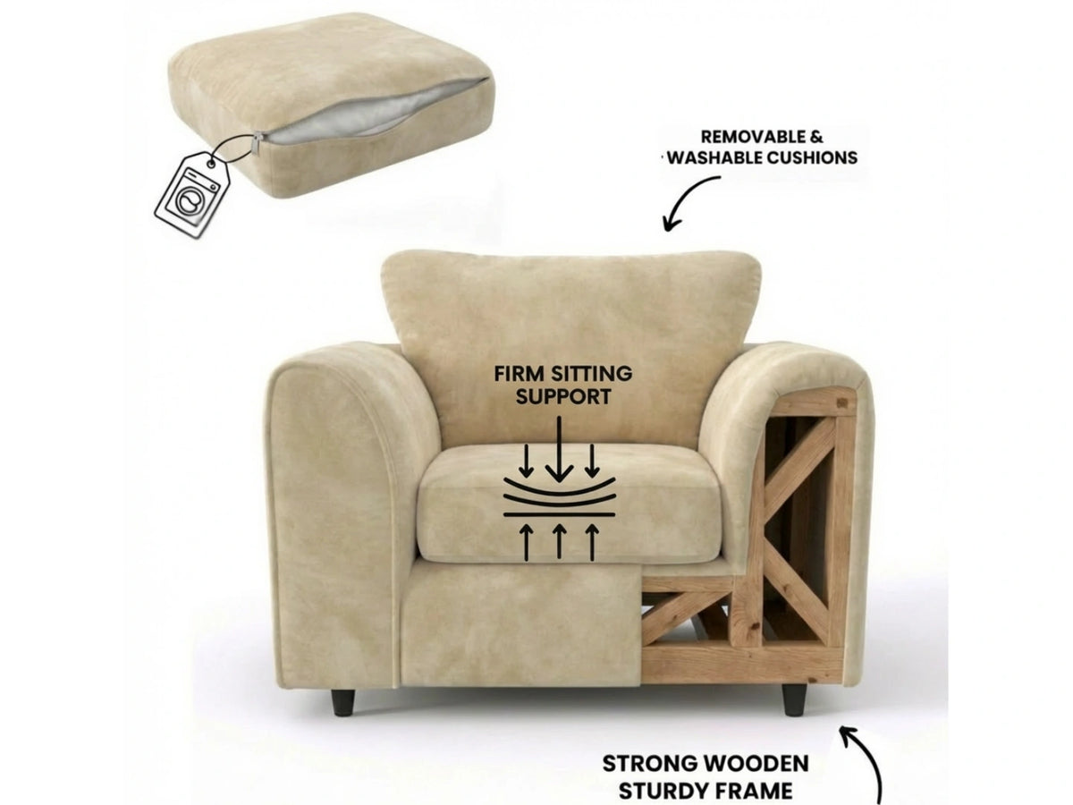 Plush Fabric Scatter Back Sofa Set