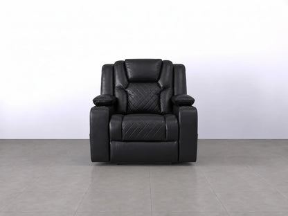 Black Model O electric recliner sofa by Gamzo Outlet, showing plush armrests and smooth reclining mechanism.