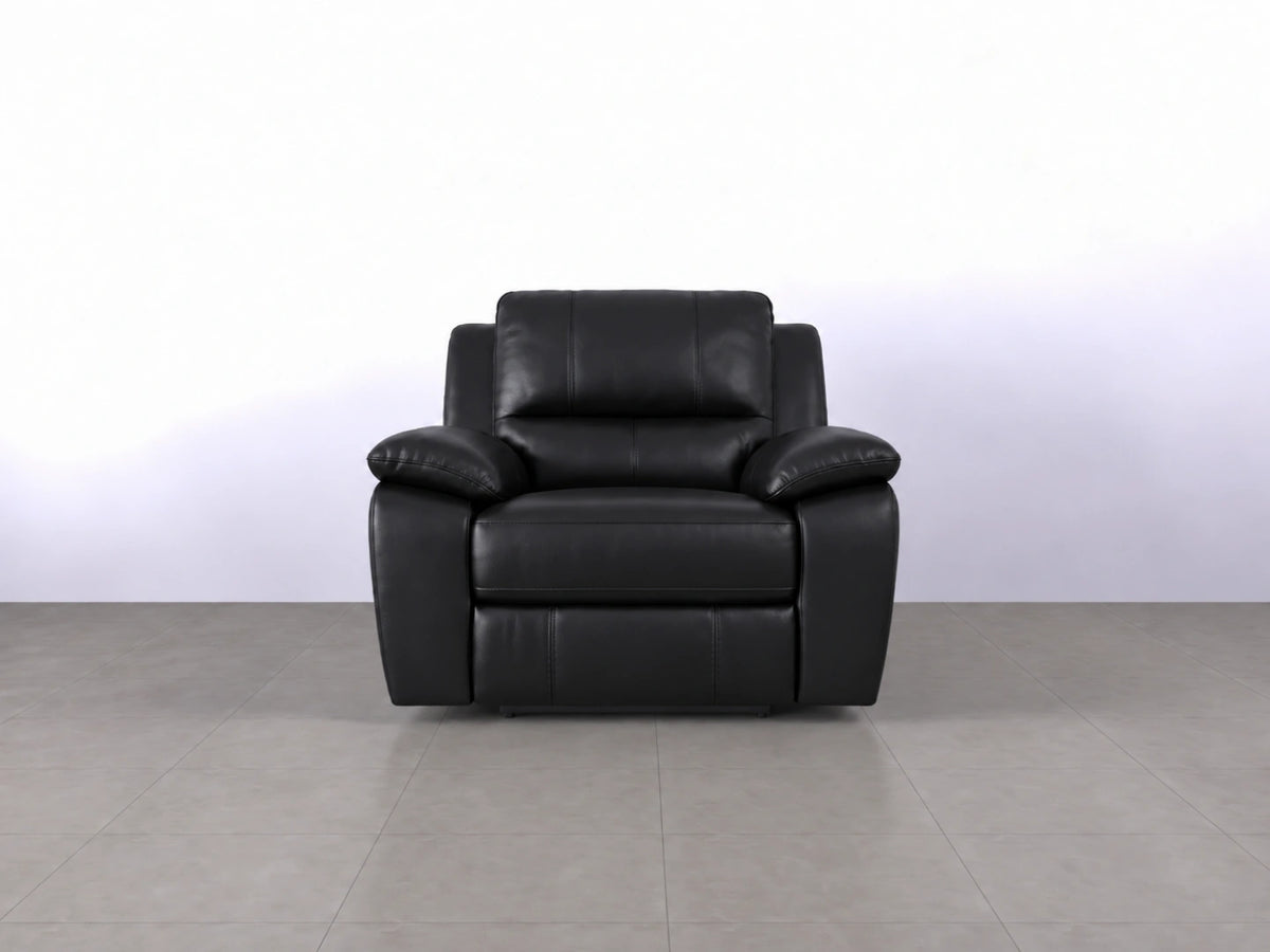 Black Model R recliner sofa armchair from Gamzo Outlet, showcasing a comfortable, plush seating design in a modern style.