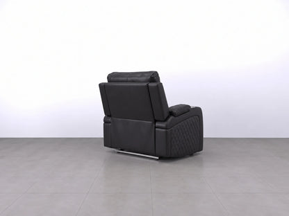 Black Model B electric recliner sofa by Gamzo Outlet with plush armrests and modern design, shown in a cozy living room setting.
