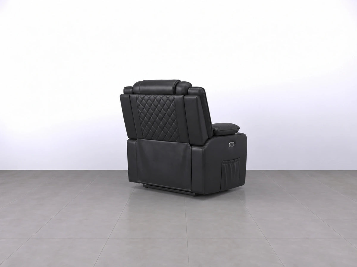 Black Model O electric recliner sofa by Gamzo Outlet, showcasing plush armrests and modern design for comfortable lounging.