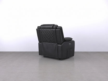 Black Model O electric recliner sofa by Gamzo Outlet, showcasing plush armrests and modern design for comfortable lounging.