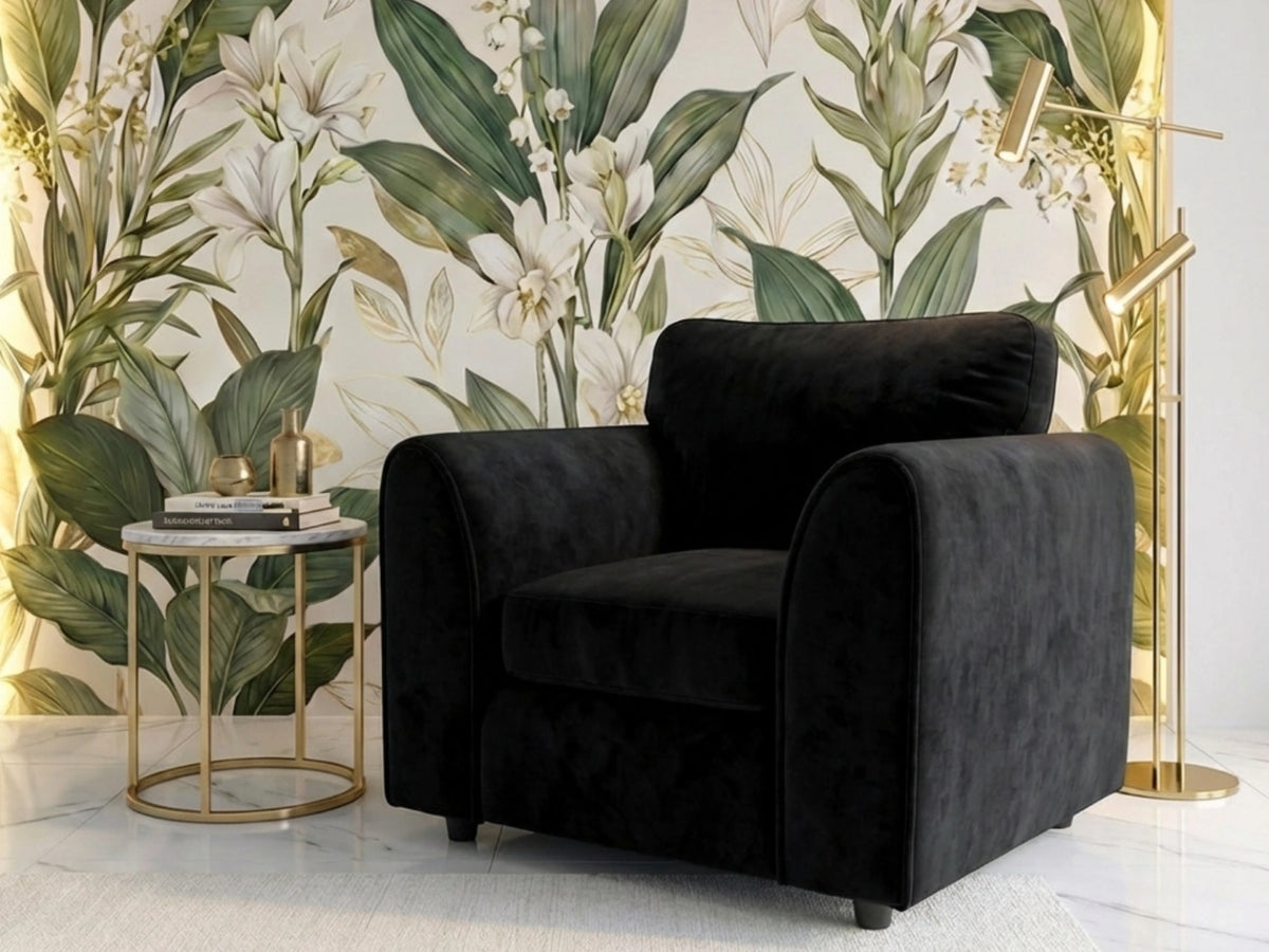 Plush Velvet Fabric Full Back Sofa Set