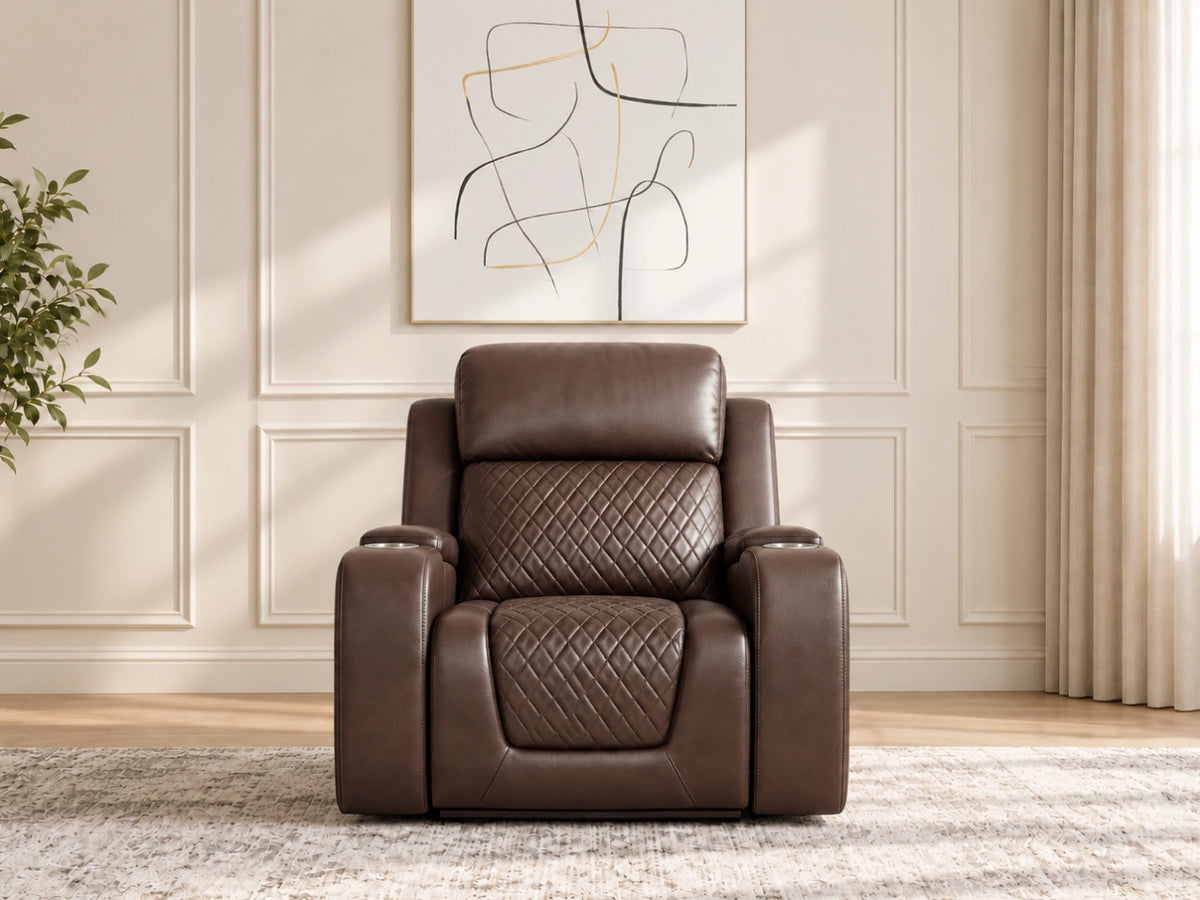Brown Model B electric recliner sofa by Gamzo Outlet with plush armrests and modern design, perfect for comfortable living room seating.