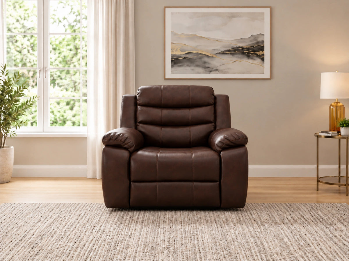 Brown Model R Recliner Sofa armchair by Gamzo Outlet, showcasing plush fabric and comfortable cushioning.