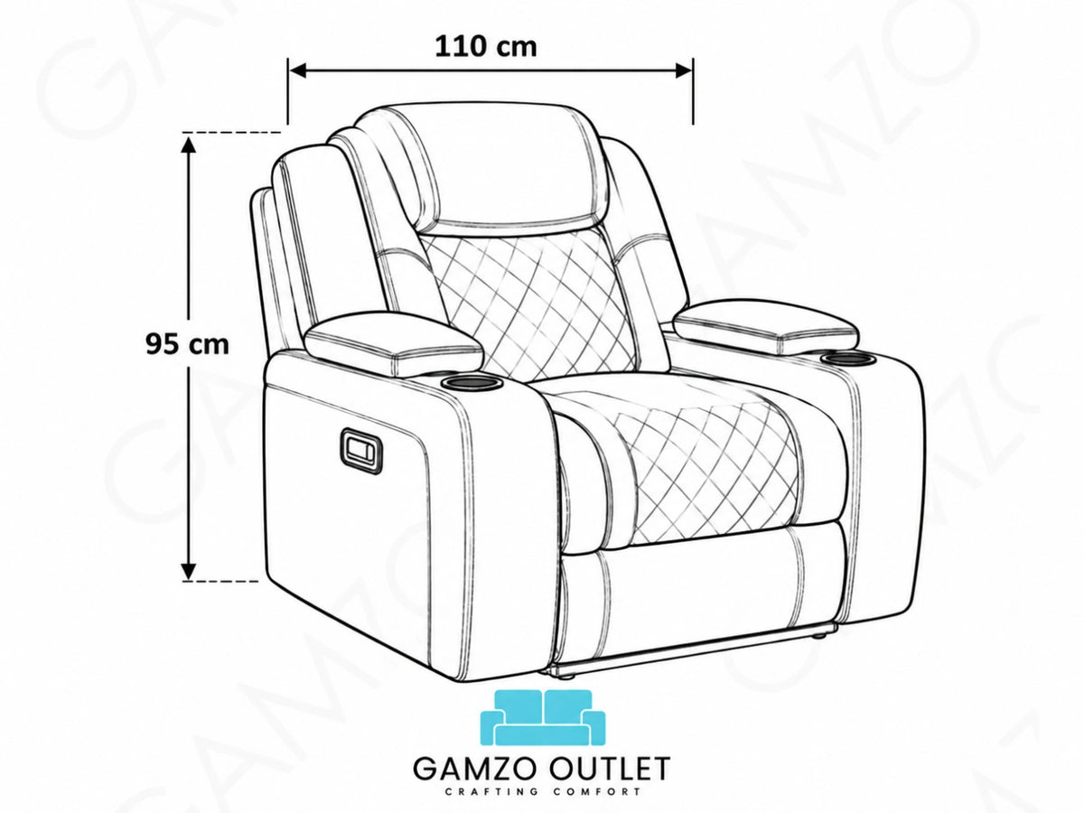 Brown Model O electric recliner sofa by Gamzo Outlet with plush armrests and modern design, shown in a cozy living room setting.