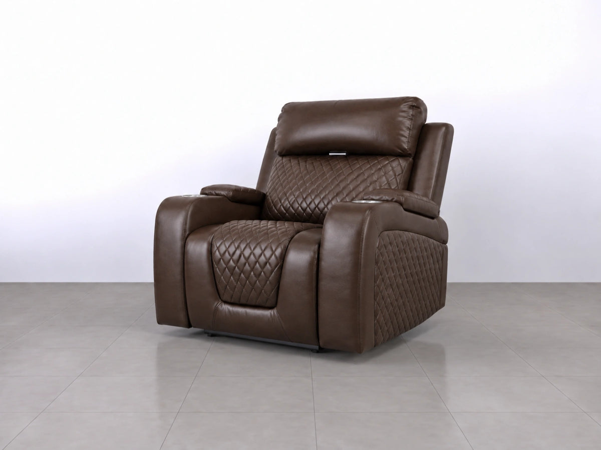 Brown Model B electric recliner sofa by Gamzo Outlet with plush armrests and modern design, perfect for comfortable living rooms.