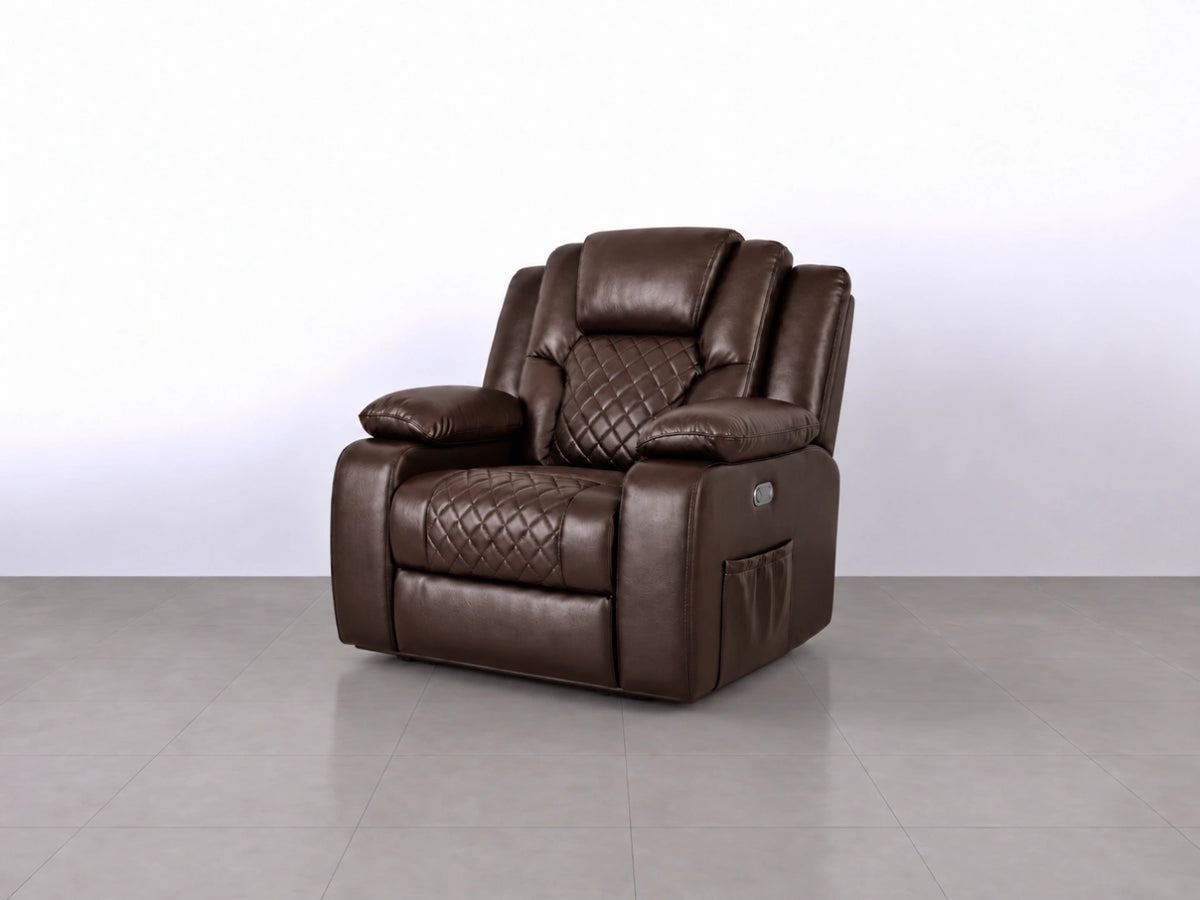 Brown Model O electric recliner sofa by Gamzo Outlet with plush armrests and modern design, perfect for comfortable living spaces.