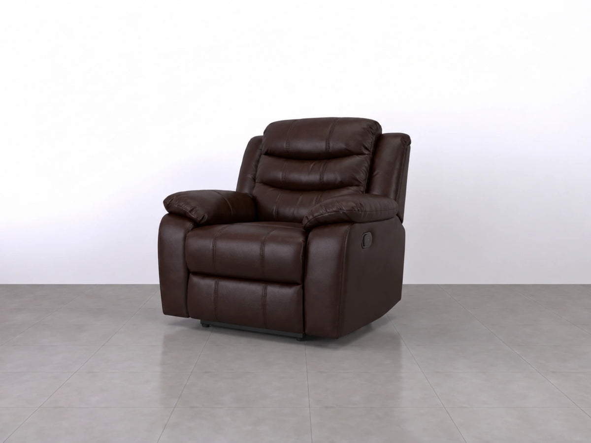 Brown Model R Recliner Sofa armchair by Gamzo Outlet, showing plush cushioning and sturdy armrests, ideal for a cozy living room.