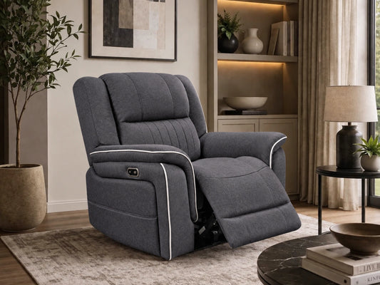 Grey Model H electric recliner sofa armchair by Gamzo Outlet with plush cushioning and adjustable reclining feature.