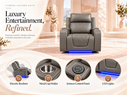 Grey Model B electric recliner sofa by Gamzo Outlet, showing the comfortable armchair with adjustable reclining features.