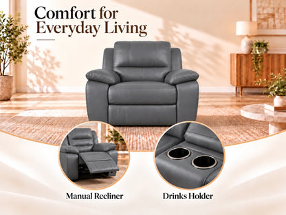 Grey Model R Recliner Sofa armchair by Gamzo Outlet, showing plush cushioned seating and modern design.