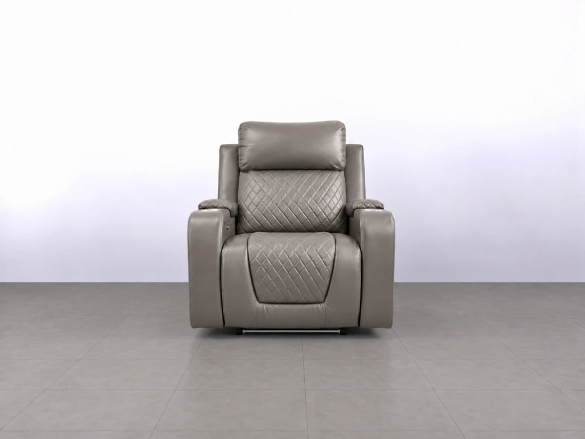Grey Model B electric recliner sofa by Gamzo Outlet with plush armrests and modern design, perfect for relaxing living room seating.