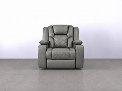 Grey Model O electric recliner sofa by Gamzo Outlet with plush armrests and modern design, perfect for comfortable lounging.