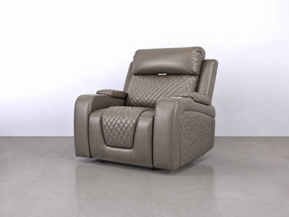 Gray Model B electric recliner sofa from Gamzo Outlet showing plush armchair with reclined back and padded armrests.