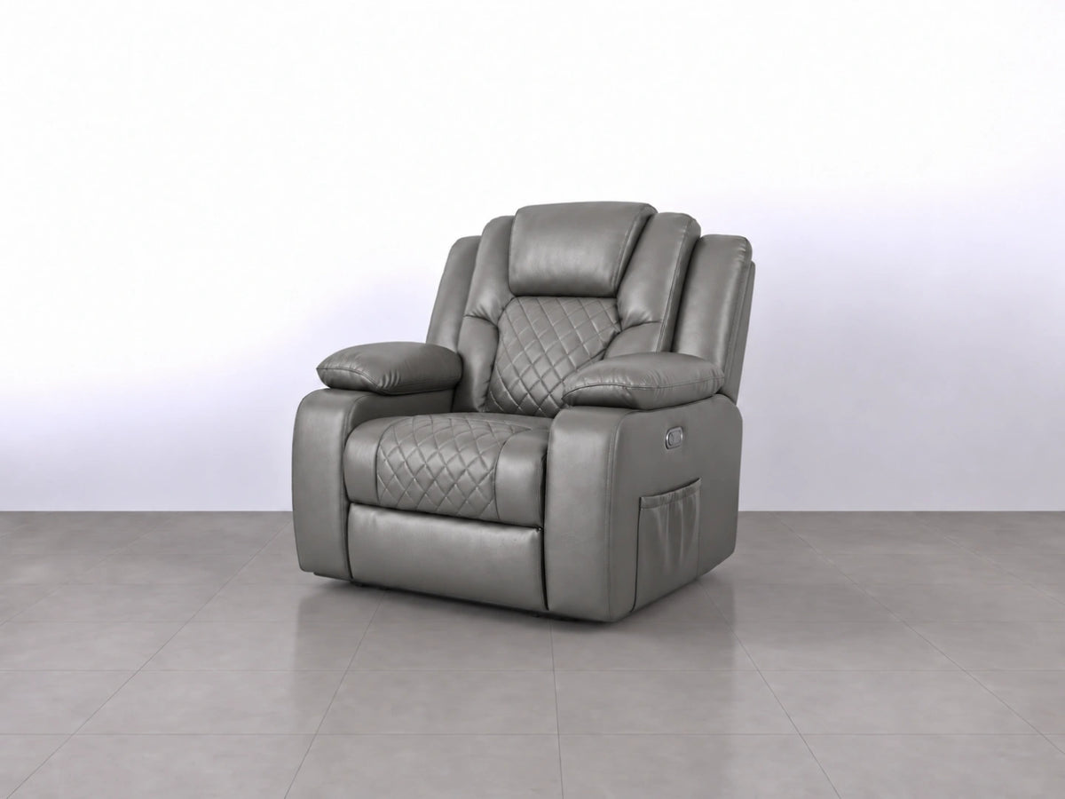 Grey Model O electric recliner sofa by Gamzo Outlet, showcasing plush armchair design with recline features and modern style.