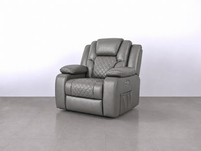 Grey Model O electric recliner sofa by Gamzo Outlet, showcasing plush armchair design with recline features and modern style.