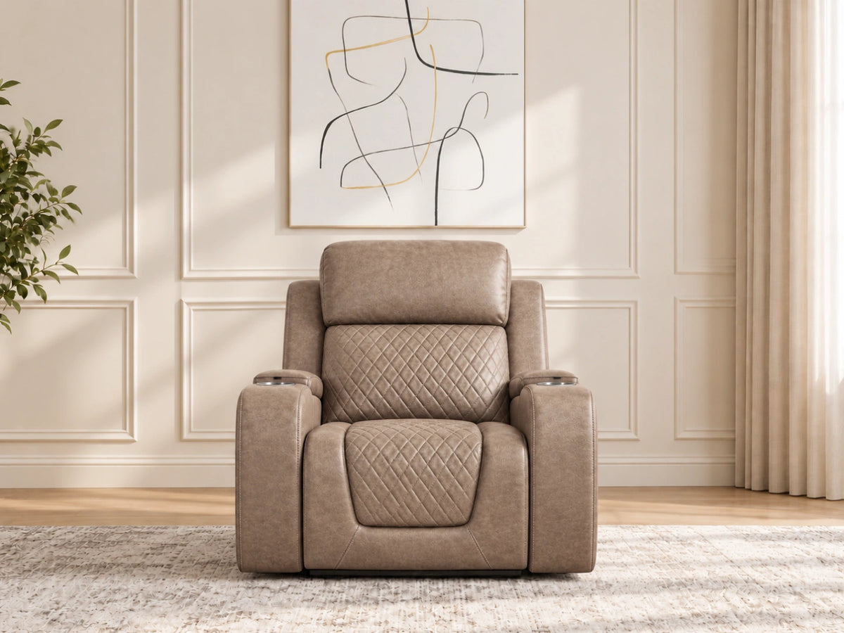 Mocha Model B electric recliner sofa by Gamzo Outlet, showing plush armchair design with reclining feature and modern style.