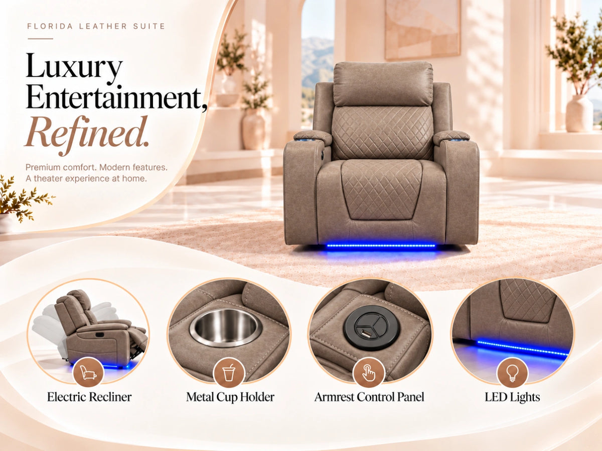 Mocha Model B electric recliner sofa by Gamzo Outlet, showcasing plush armchair with reclining features in a modern living room setting.