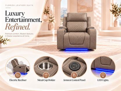 Mocha Model B electric recliner sofa by Gamzo Outlet, showcasing plush armchair with reclining features in a modern living room setting.