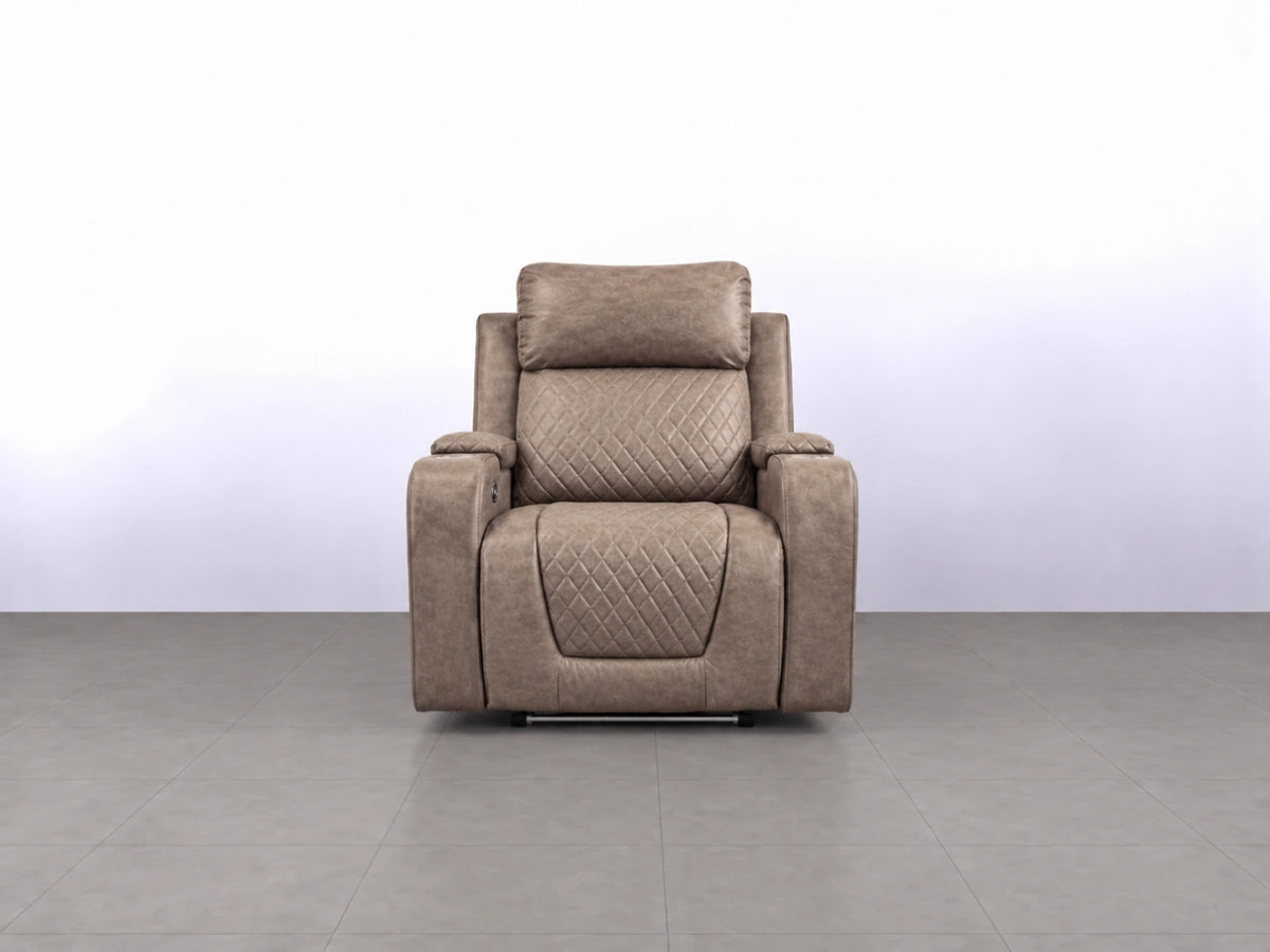 Mocha Model B electric recliner sofa by Gamzo Outlet with plush armchair and padded cushions, designed for comfort and relaxation.