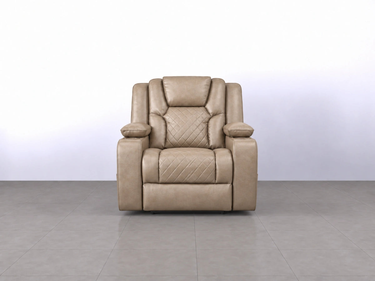 Mocha Model O electric recliner sofa from Gamzo Outlet showing plush armchair with reclining features and modern design.